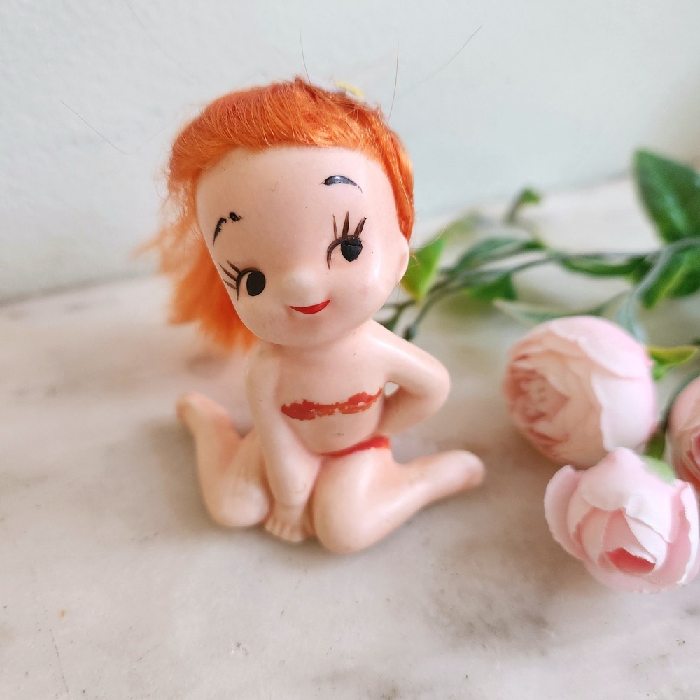 RARE Vintage Napco Bathing Beauty Figurine Orange Hair Bikini Mid Century Japan